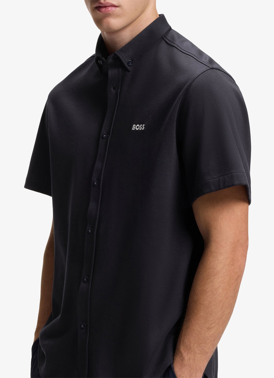 BOSS Regular-fit overhemd van kreukbestendige katoenen jersey - detail 6 dark blue-402 / blauw