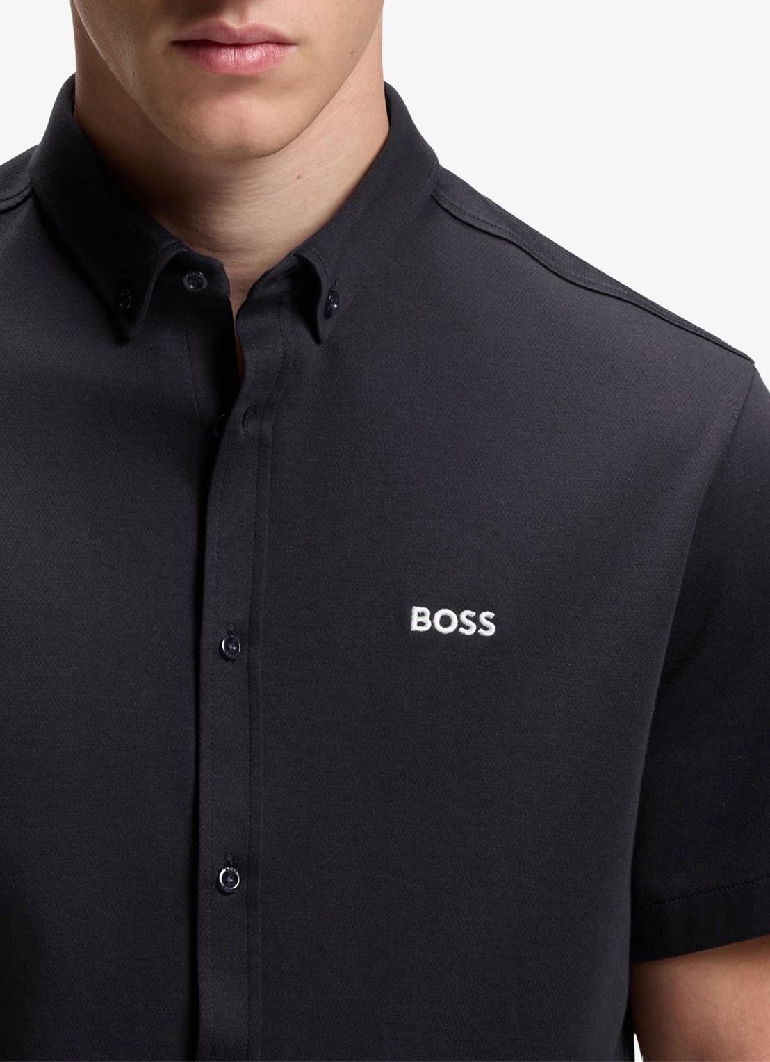 BOSS Regular-fit overhemd van kreukbestendige katoenen jersey - detail 4 dark blue-402 / blauw