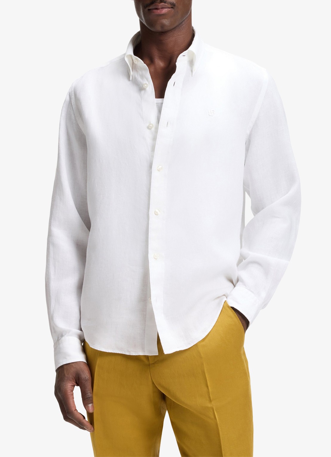 BOSS Regular fit overhemd van linnen - detail 4 wit