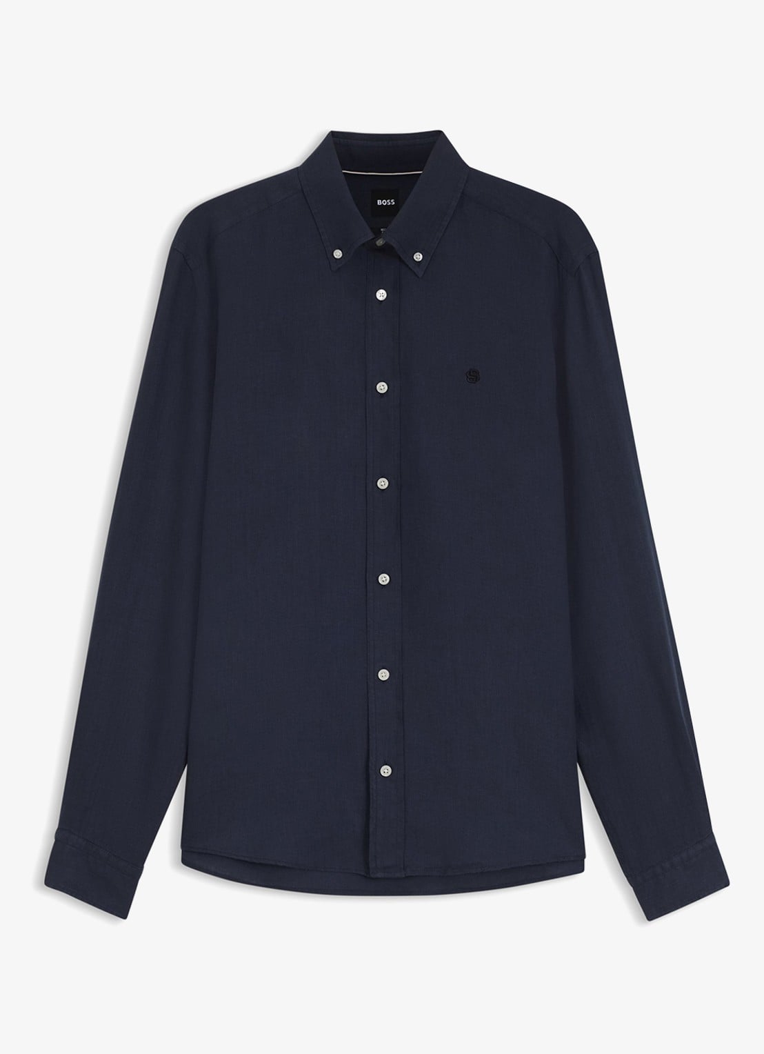 BOSS Regular fit overhemd van linnen - voorkant blauw