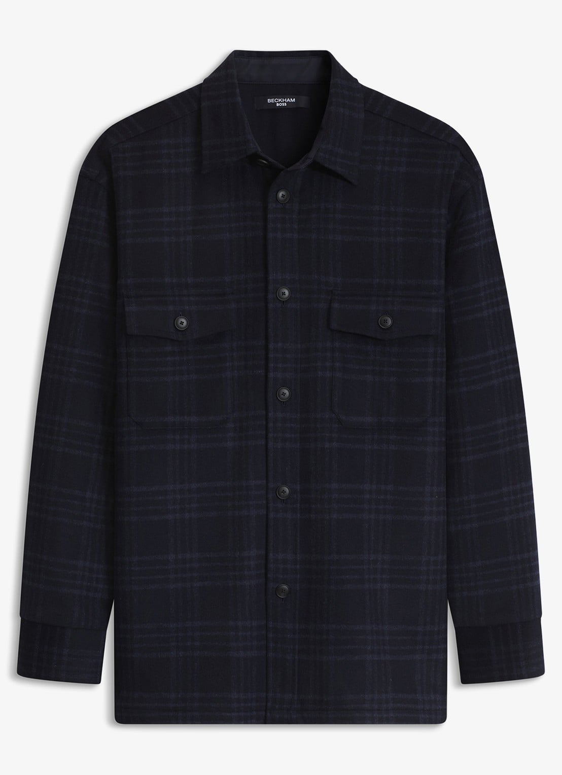 BOSS Regular fit overshirt met ruit dessin - voorkant blauw