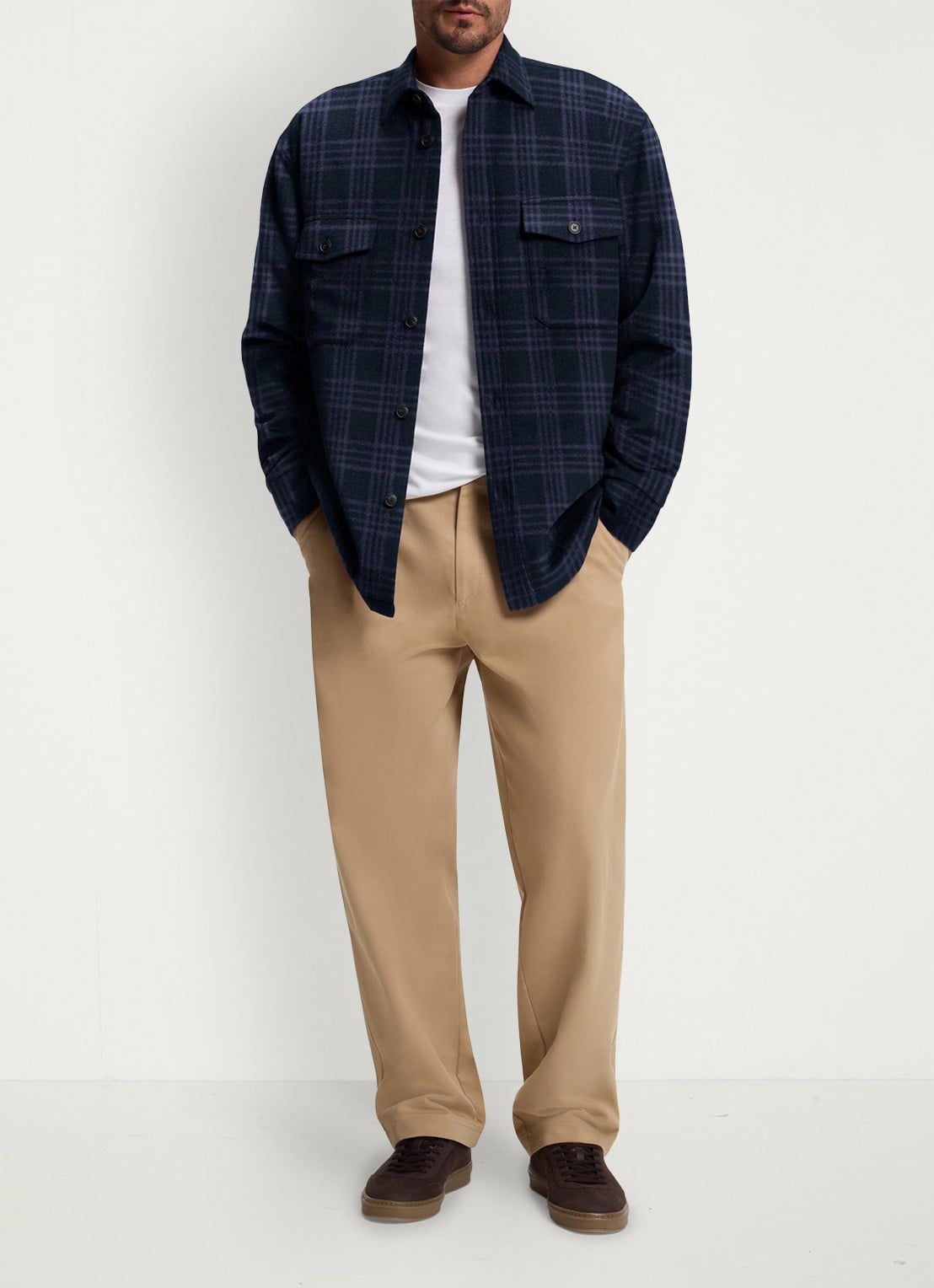 BOSS Regular fit overshirt met ruit dessin - voorkant 2 blauw