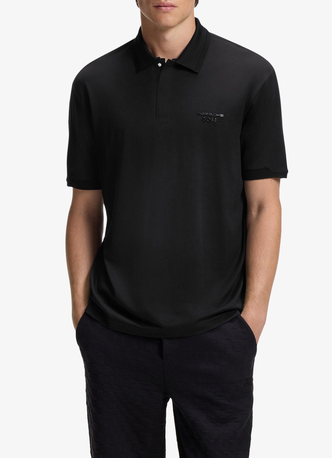 BOSS Regular fit polo met 3D logoprint - detail zwart