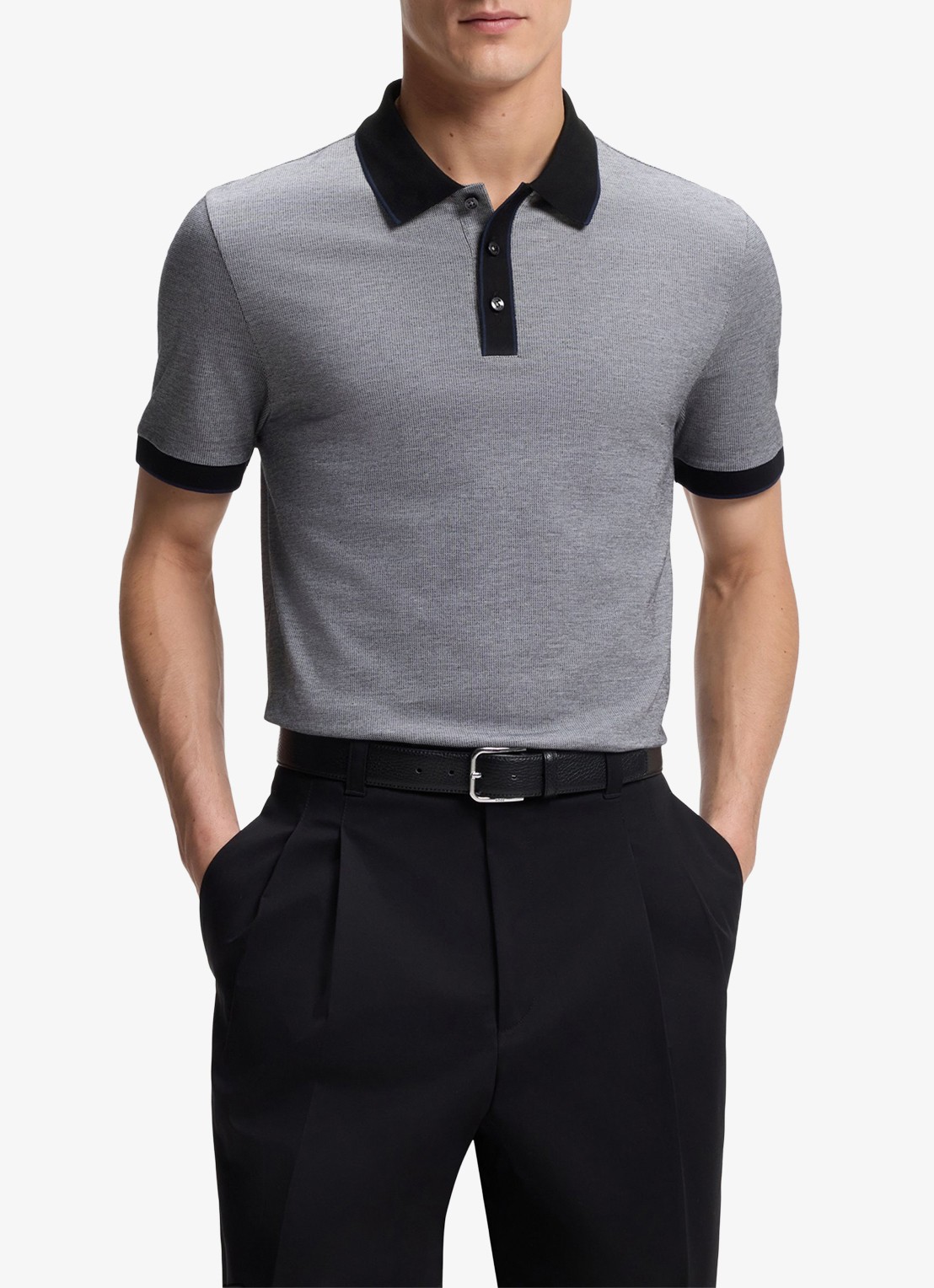 BOSS Regular fit polo met gestreept detail - detail zwart