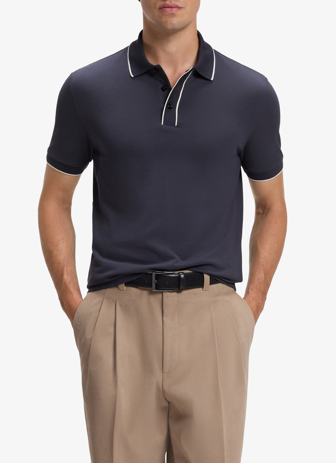 BOSS Regular fit polo met gestreept detail - detail 2 open blue-479 / blauw