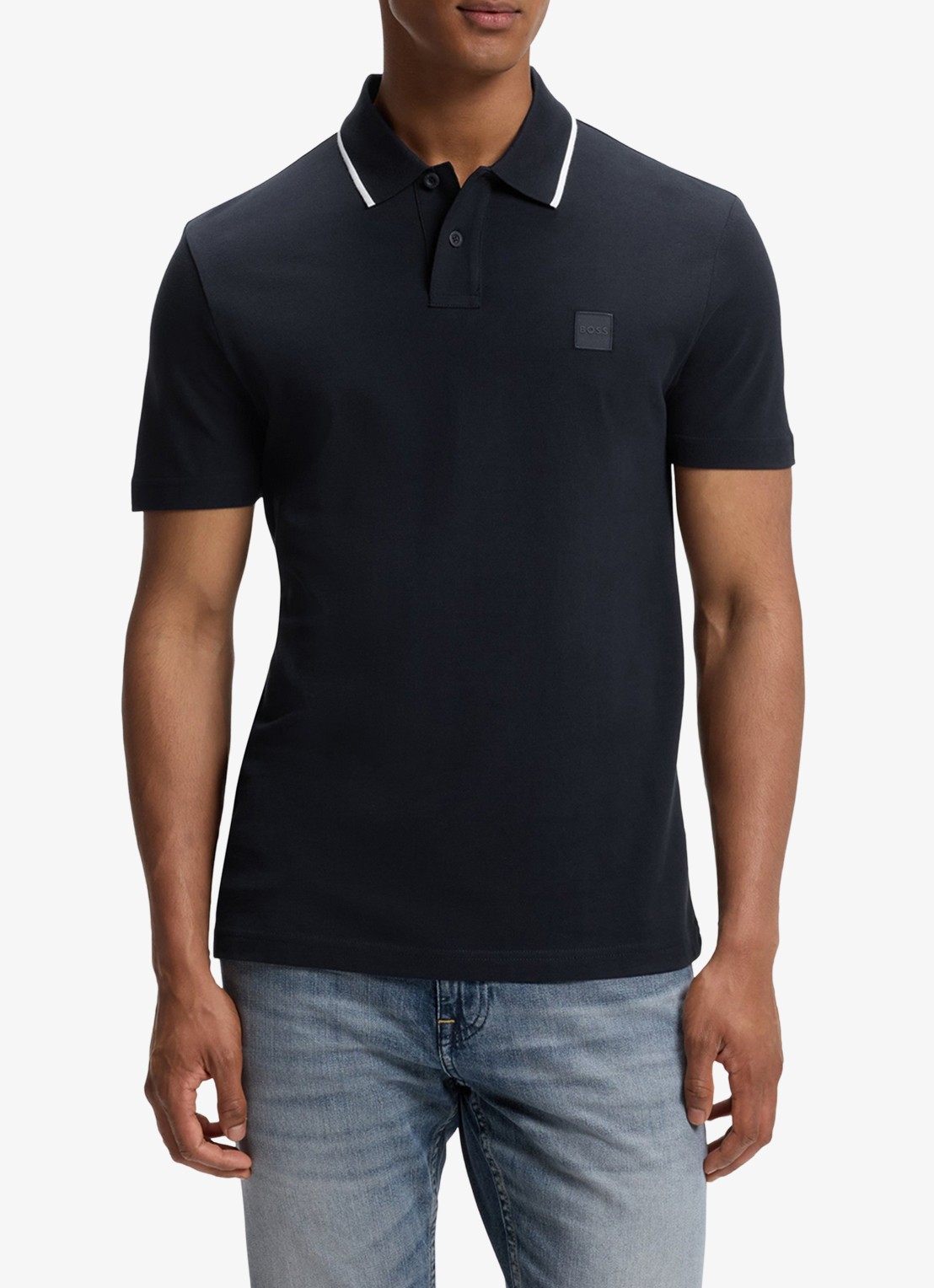 BOSS Regular fit polo met getipte boorden - detail 4 blauw