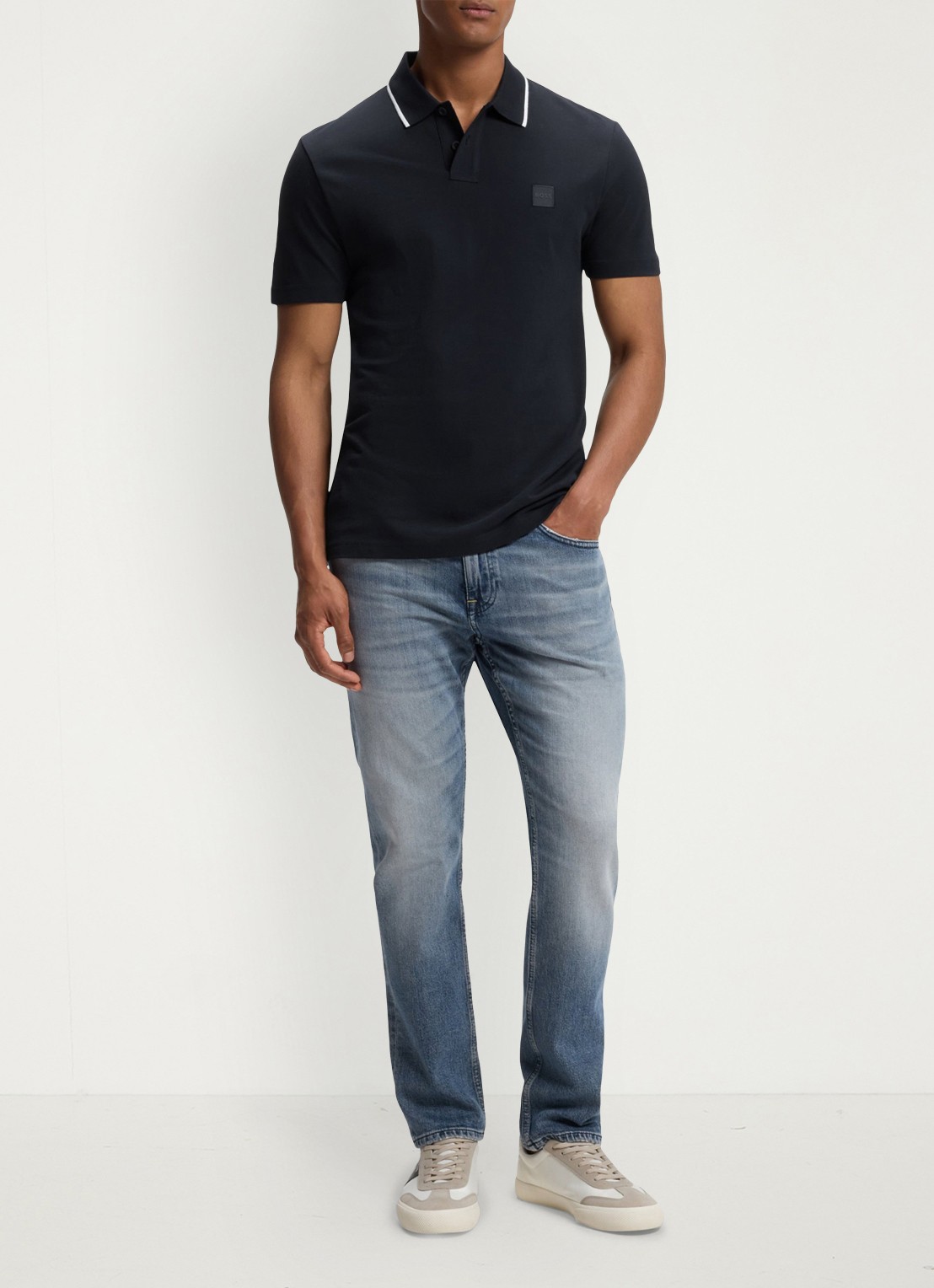 BOSS Regular fit polo met getipte boorden - voorkant 3 blauw