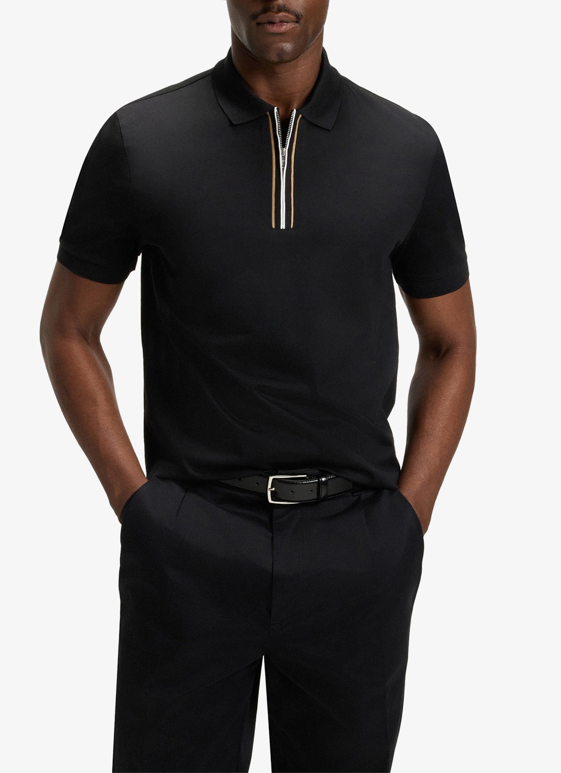 BOSS Regular fit polo met halve rits - detail 3 zwart