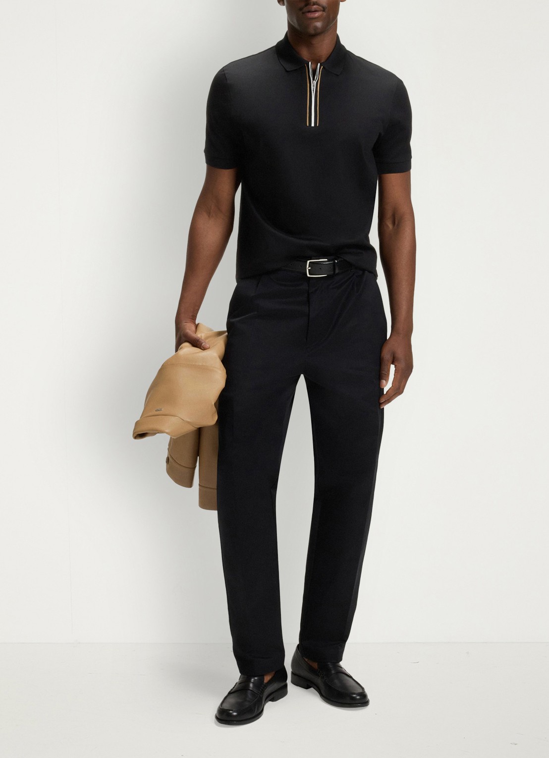 BOSS Regular fit polo met halve rits - voorkant 2 zwart