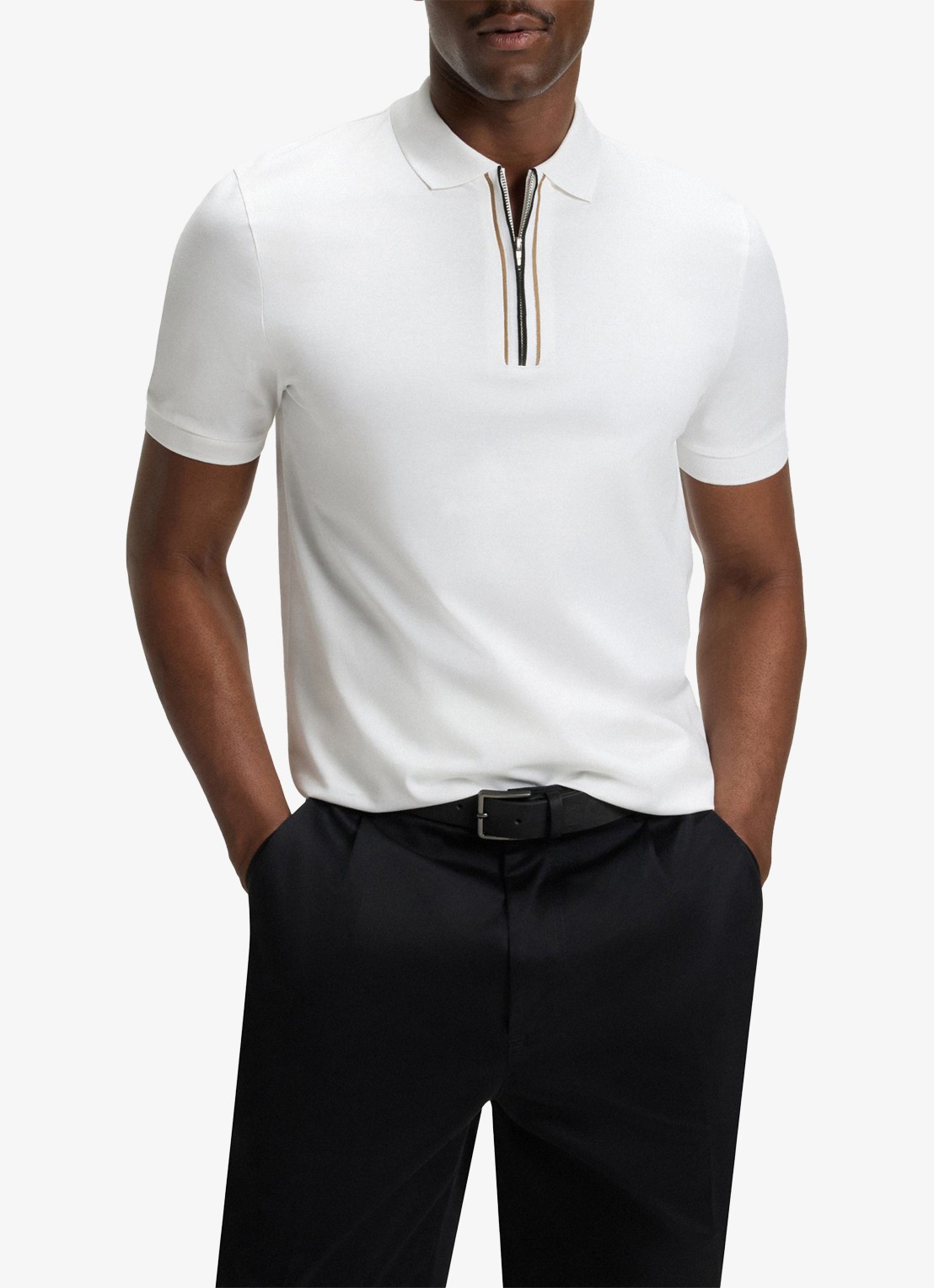 BOSS Regular fit polo met halve rits - detail 3 wit