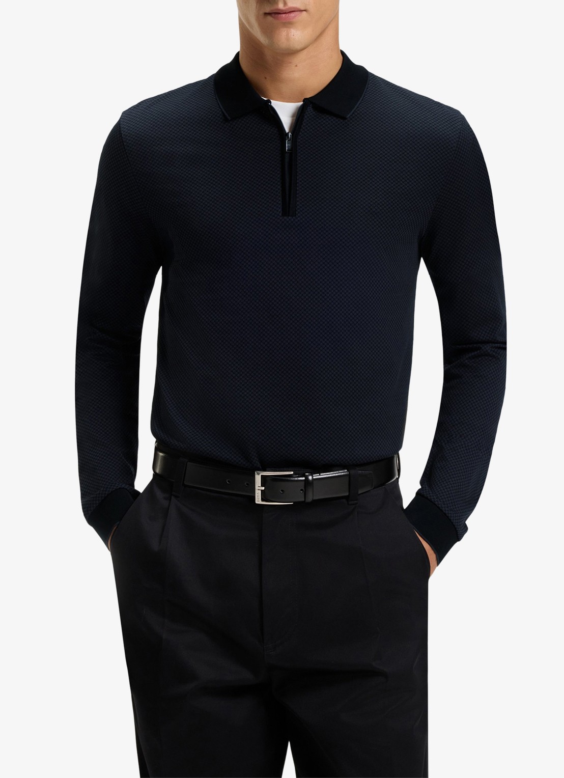 BOSS Regular fit polo met halve rits - detail 4 zwart