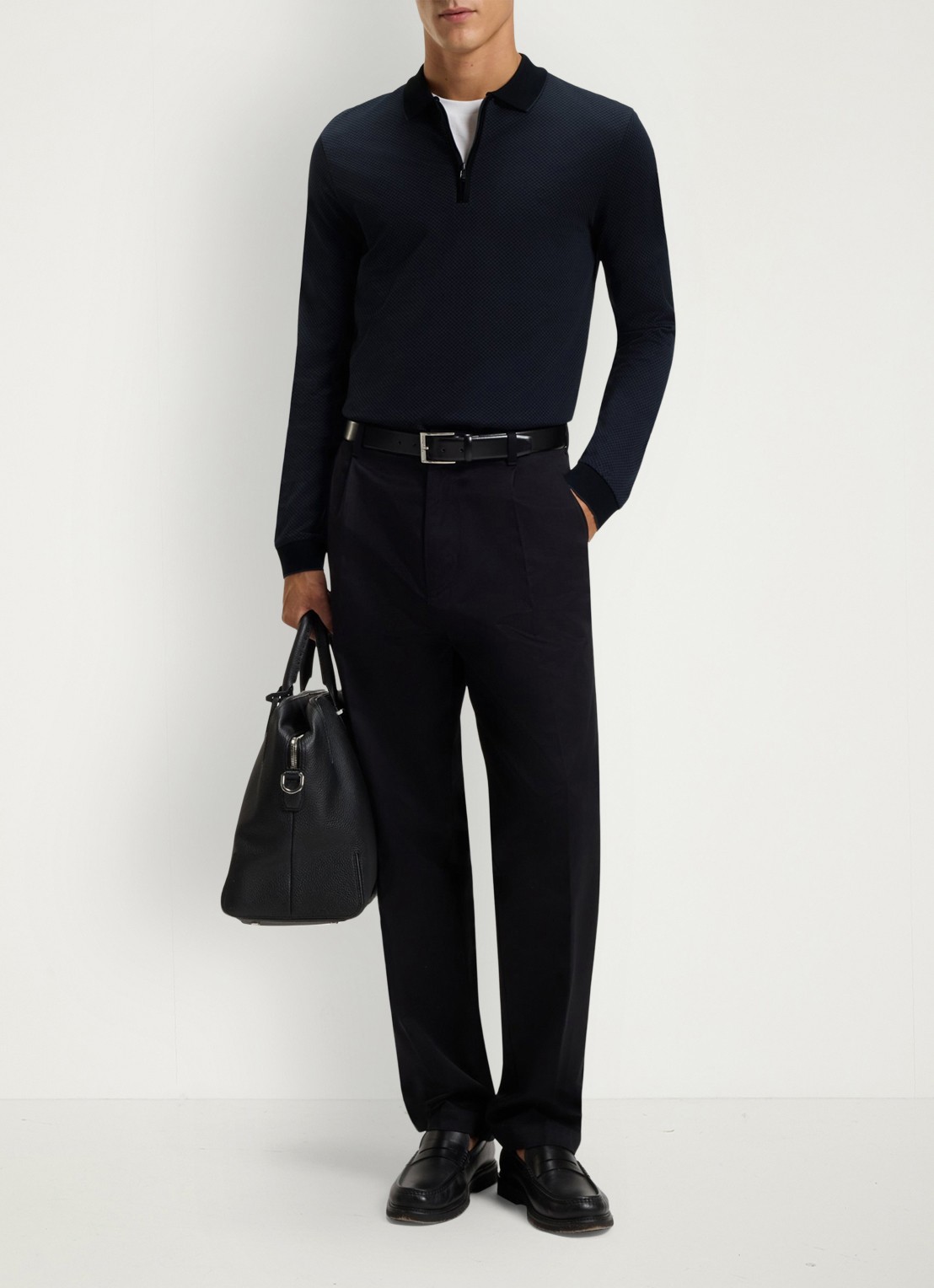 BOSS Regular fit polo met halve rits - voorkant 3 zwart