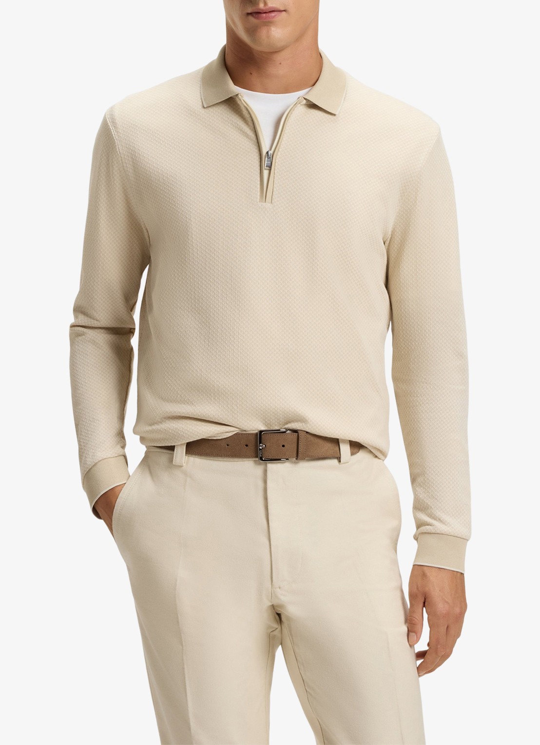 BOSS Regular fit polo met halve rits - detail 3 beige