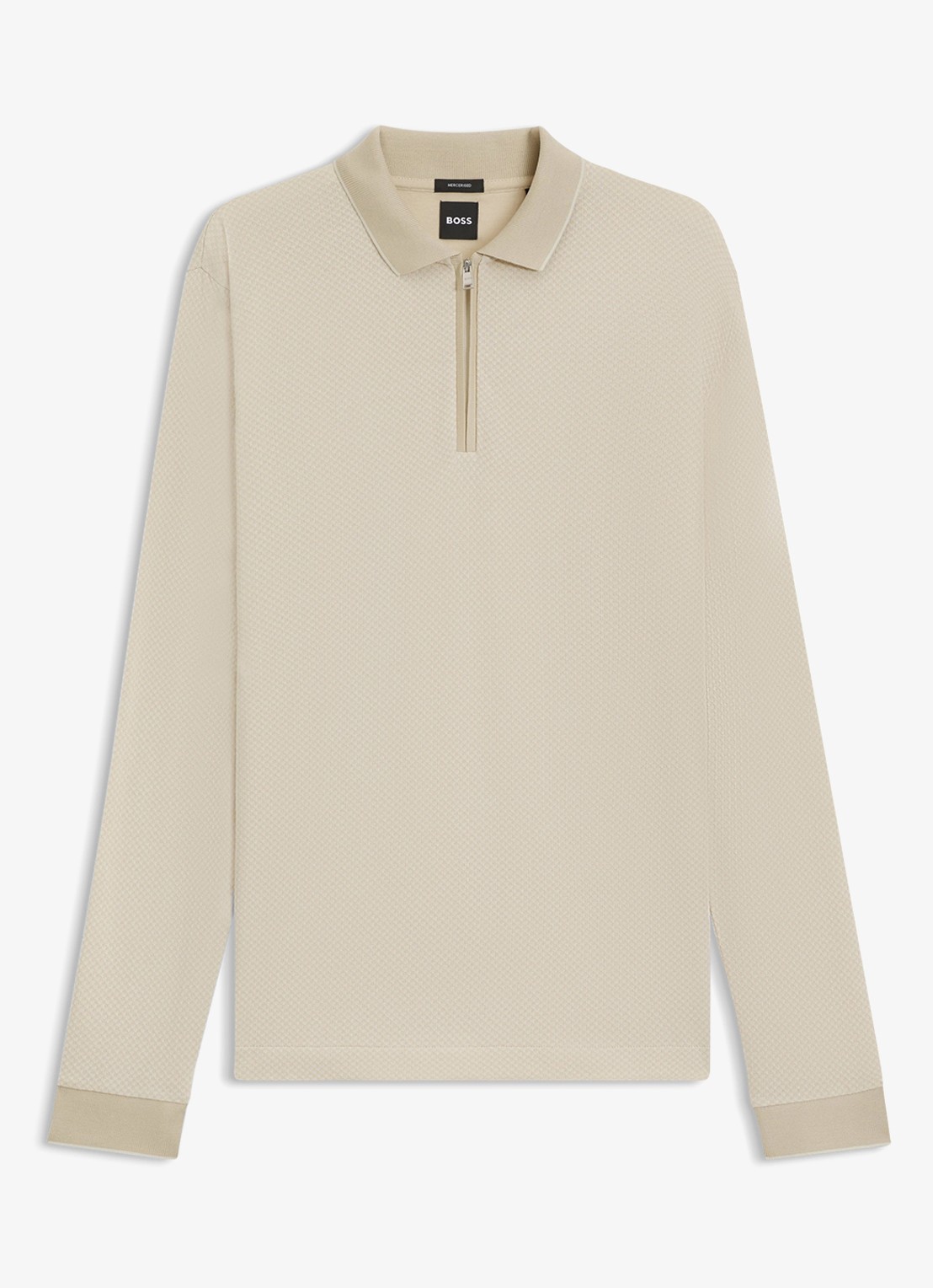 BOSS Regular fit polo met halve rits - voorkant beige