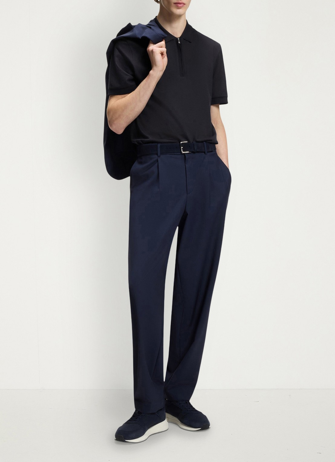 BOSS Regular fit polo met halve rits - voorkant 5 donkerblauw
