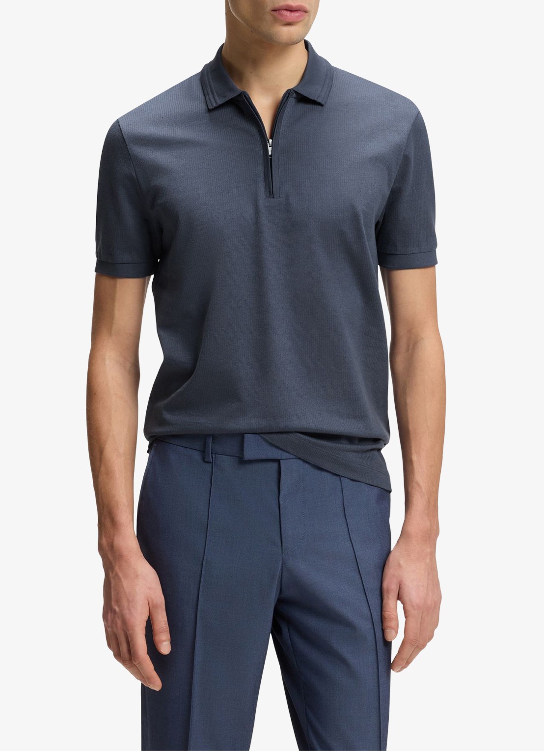 BOSS Regular fit polo met halve rits - detail 4 blauwgrijs