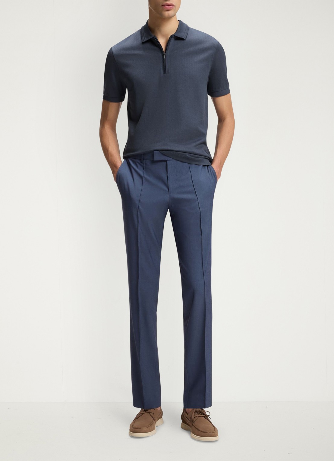 BOSS Regular fit polo met halve rits - voorkant 3 blauwgrijs