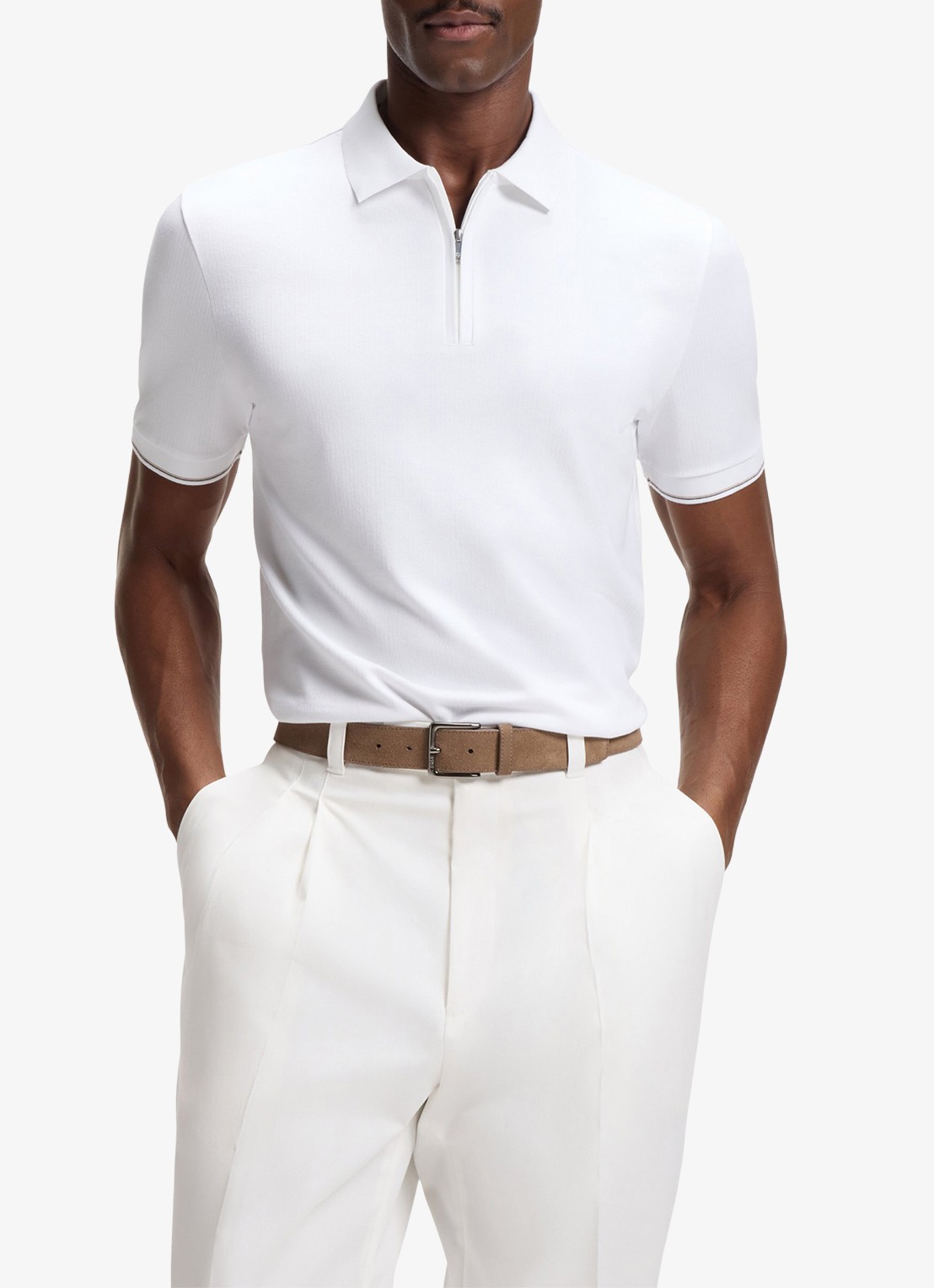 BOSS Regular fit polo met halve rits - detail 4 wit