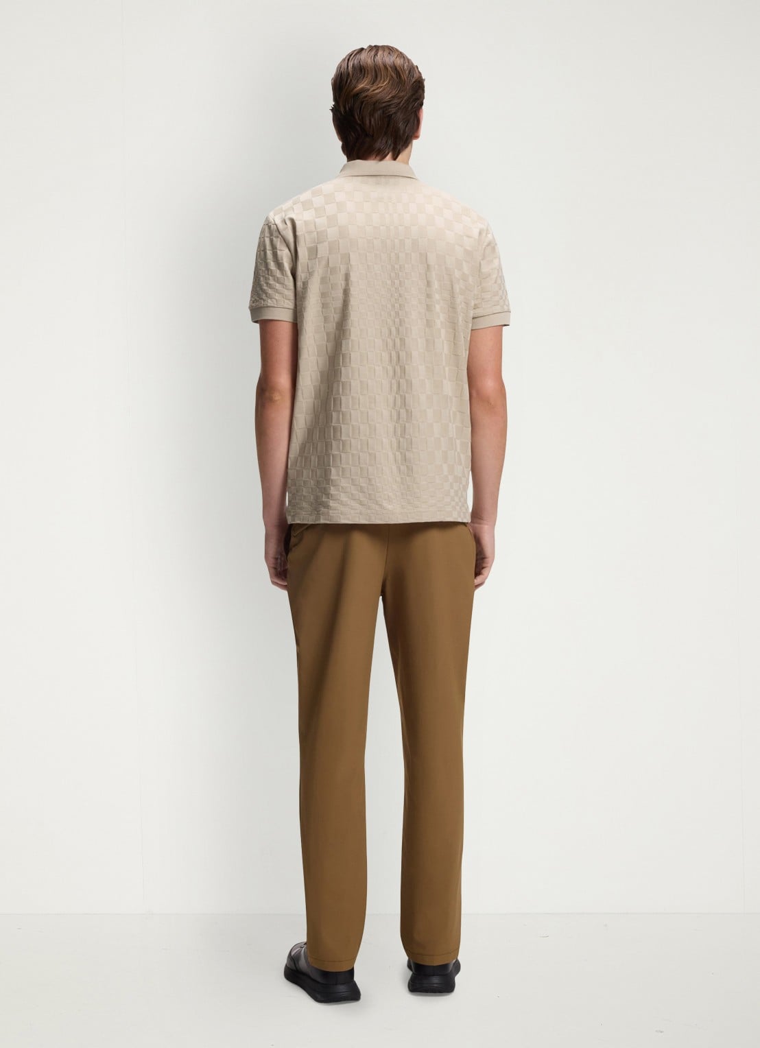BOSS Regular fit polo met ingebreid patroon en halve rits - achterkant 5 beige