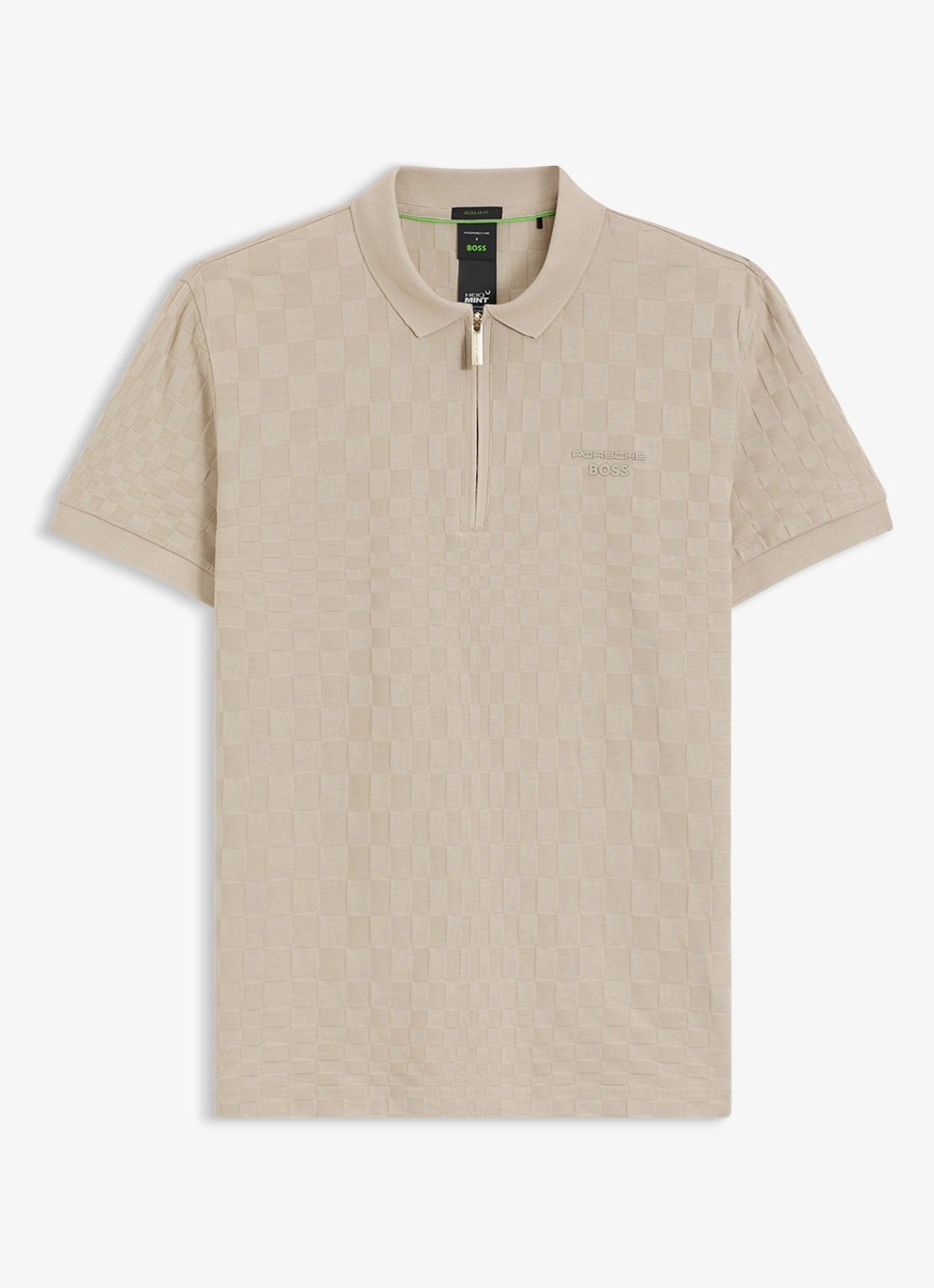 BOSS Regular fit polo met ingebreid patroon en halve rits - voorkant 3 beige