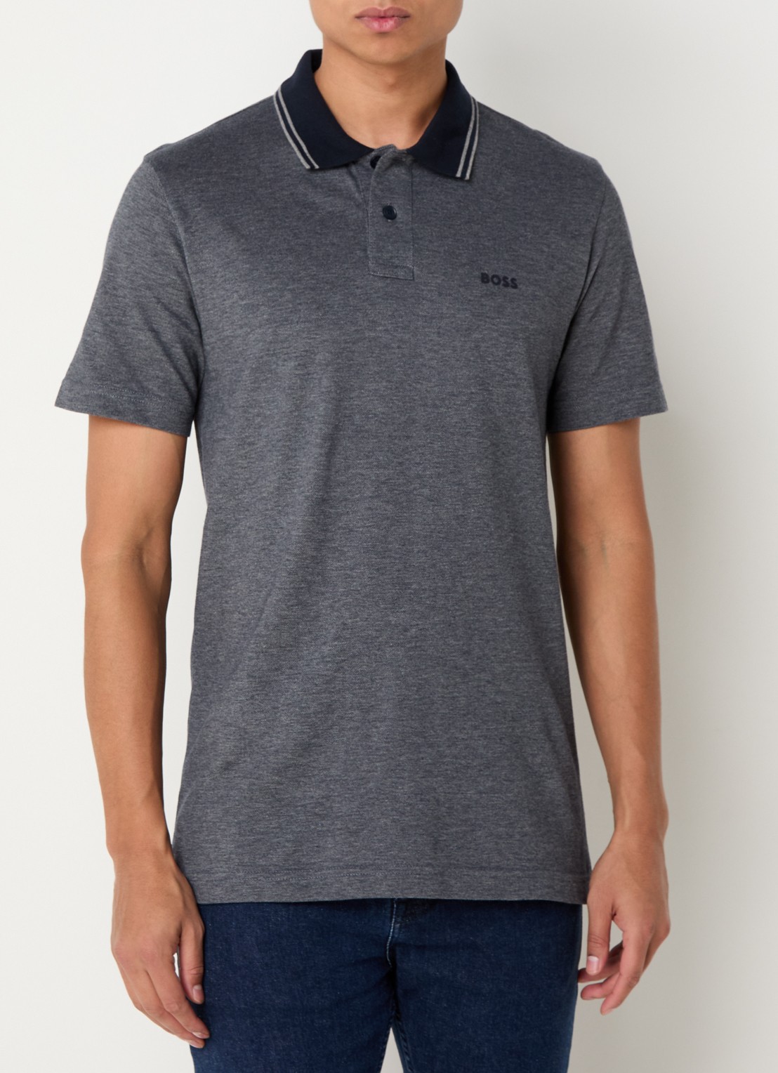 BOSS Regular fit polo met logo - detail donkerblauw