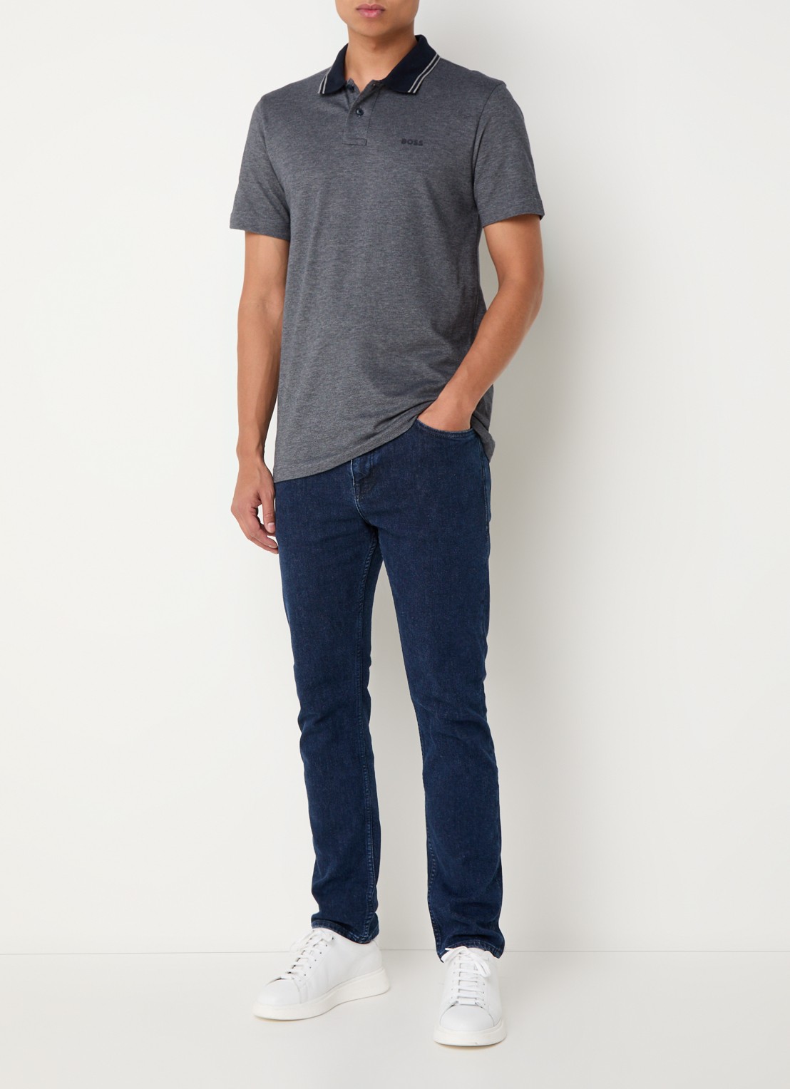 BOSS Regular fit polo met logo - voorkant 3 donkerblauw