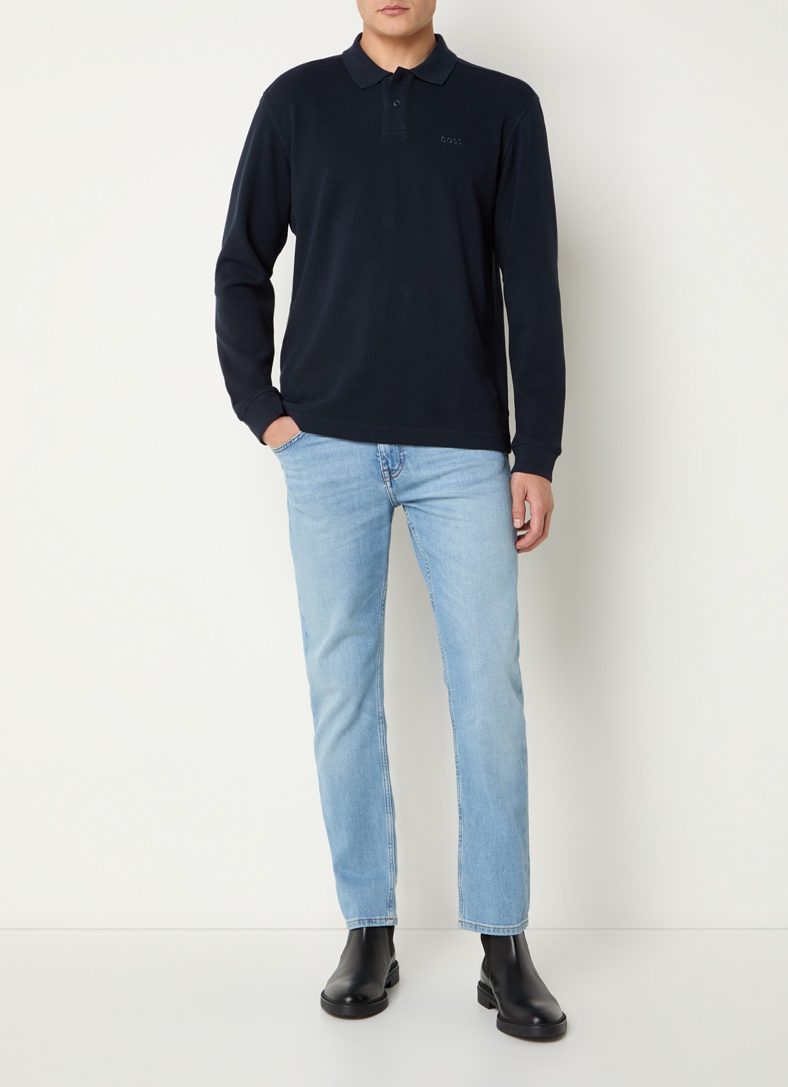 BOSS Regular fit polo met logo - voorkant 2 donkerblauw