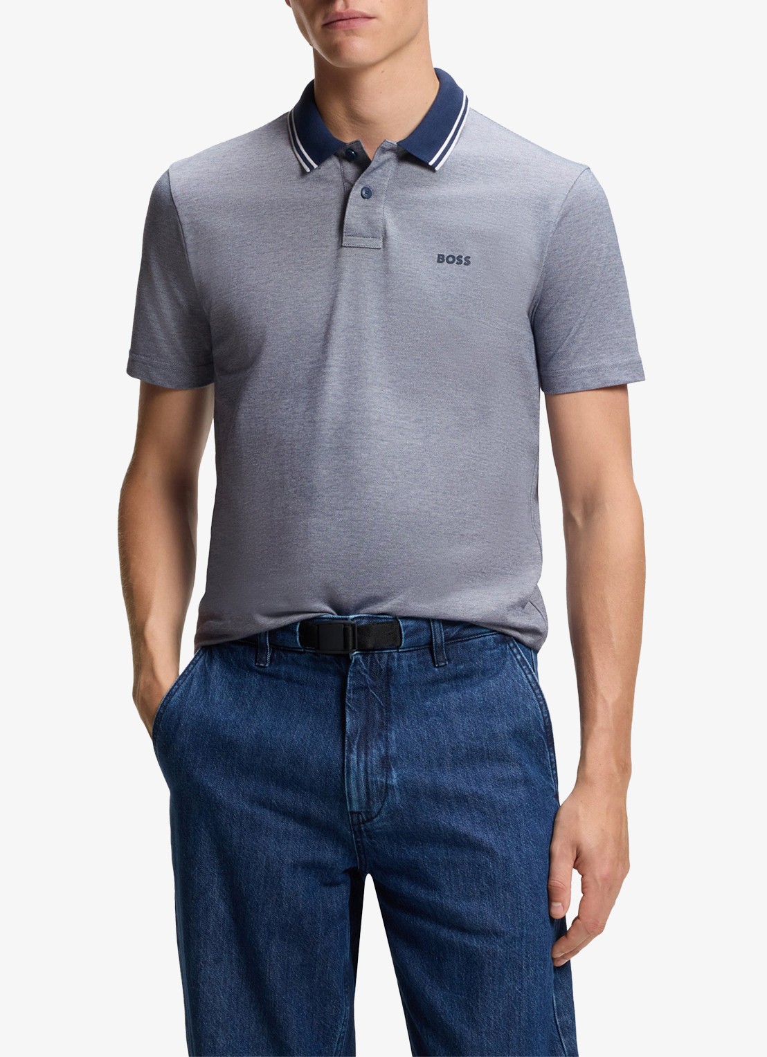 BOSS Regular fit polo met logo - detail 4 open blue-464