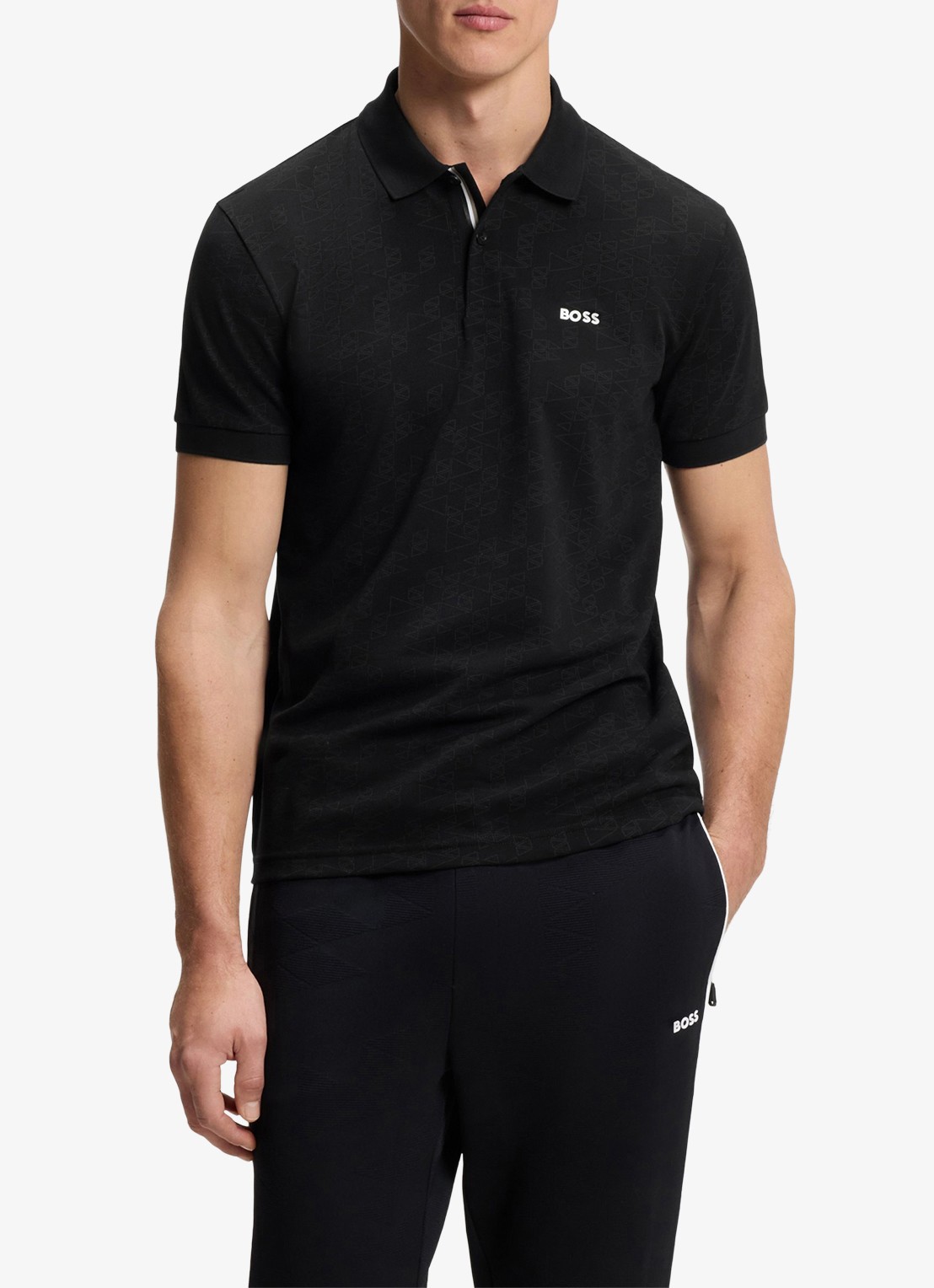 BOSS Regular fit polo met logoprint - detail 4 zwart