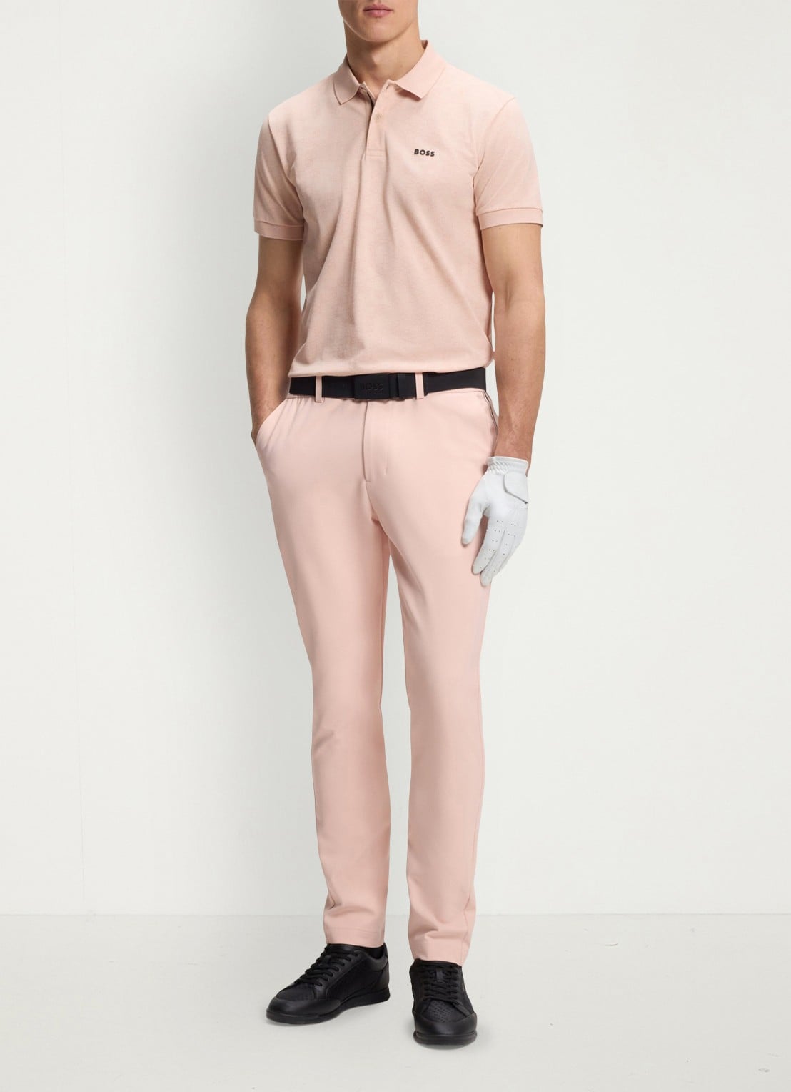 BOSS Regular fit polo met logoprint - voorkant 2 zalmroze