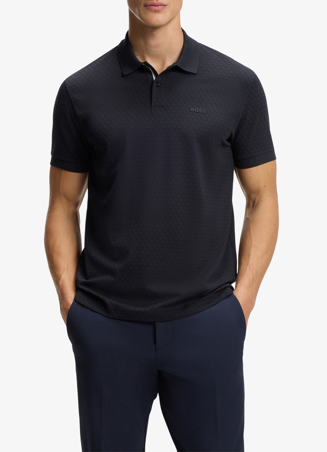 BOSS Regular fit polo met structuur  - detail 4 donkerblauw