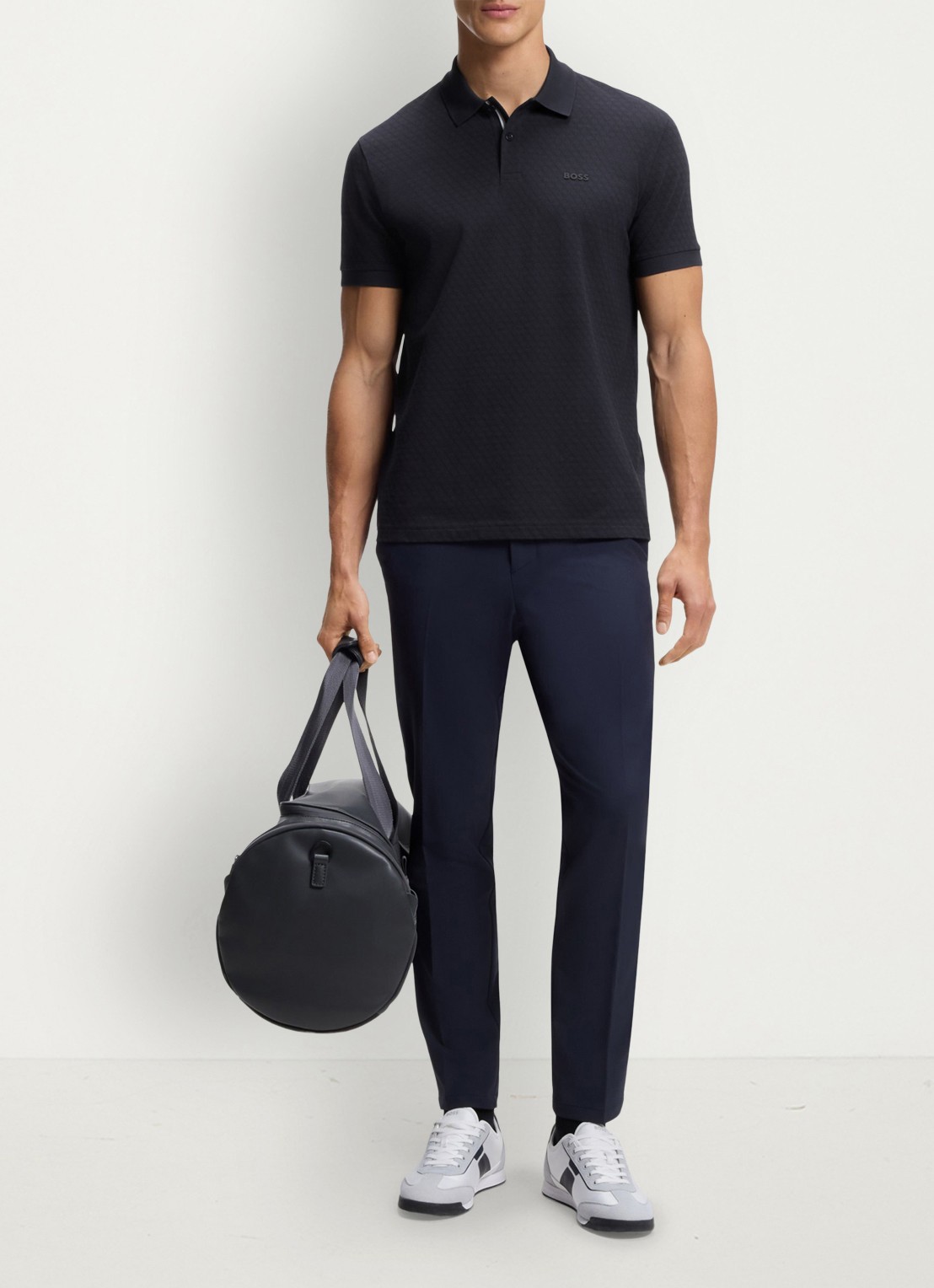 BOSS Regular fit polo met structuur  - voorkant 2 donkerblauw
