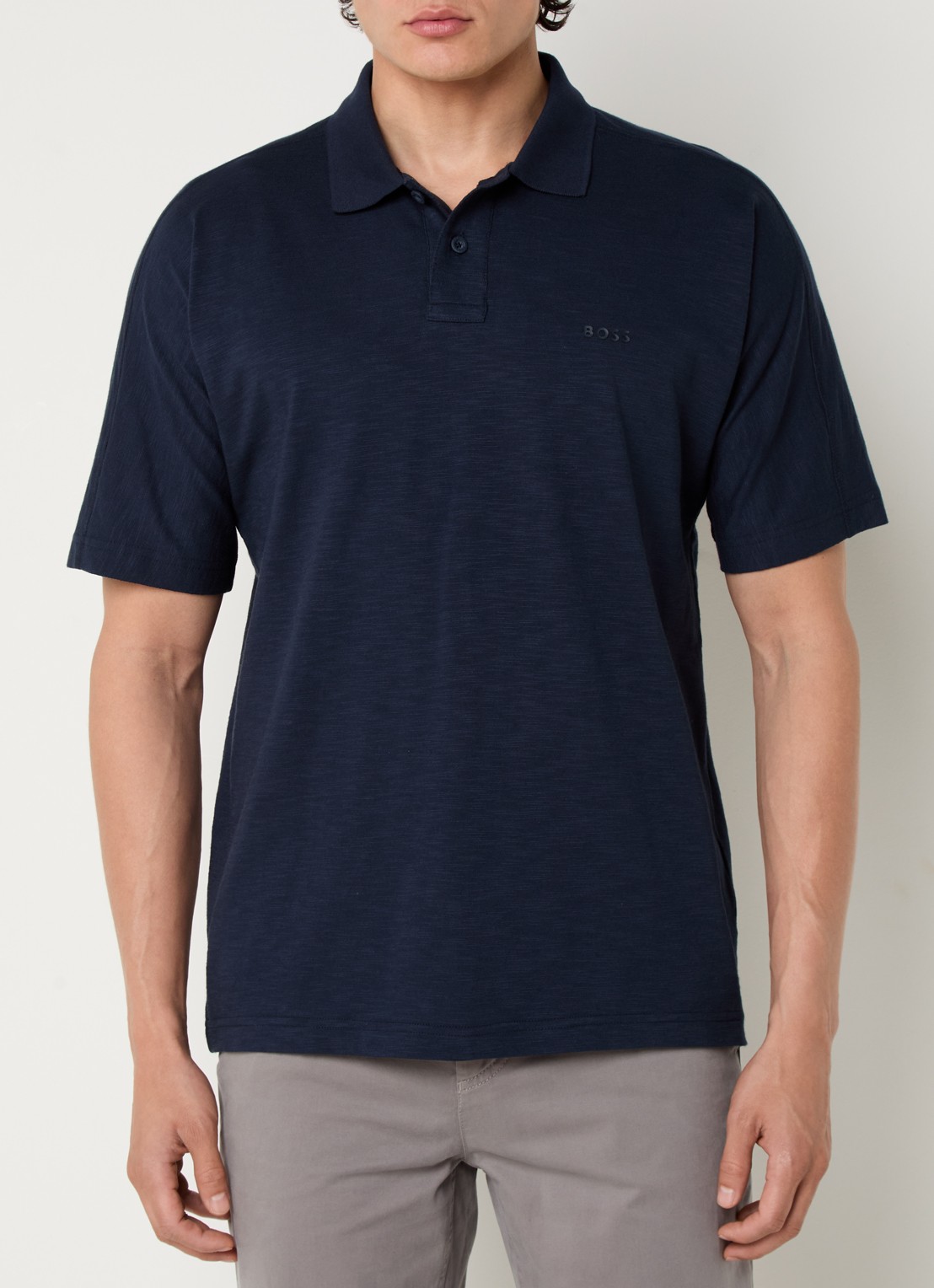 BOSS Regular fit polo van jersey met logo  - detail donkerblauw