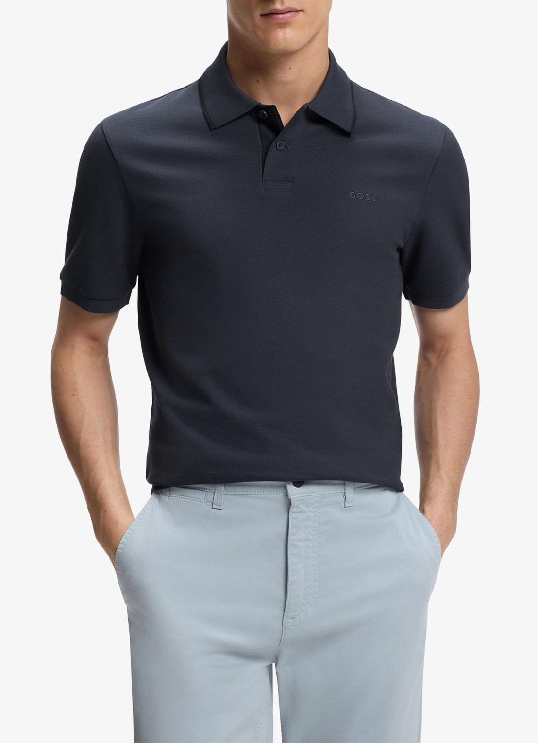 BOSS Regular fit polo van katoen - detail donkerblauw