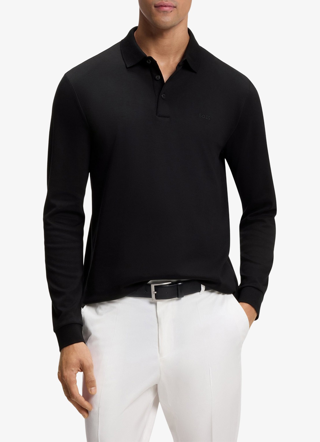BOSS Regular fit polo van katoen - detail 3 zwart