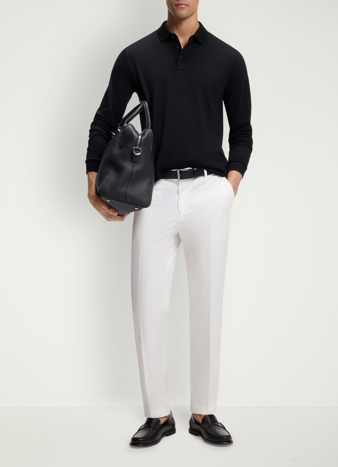 BOSS Regular fit polo van katoen - voorkant 2 zwart