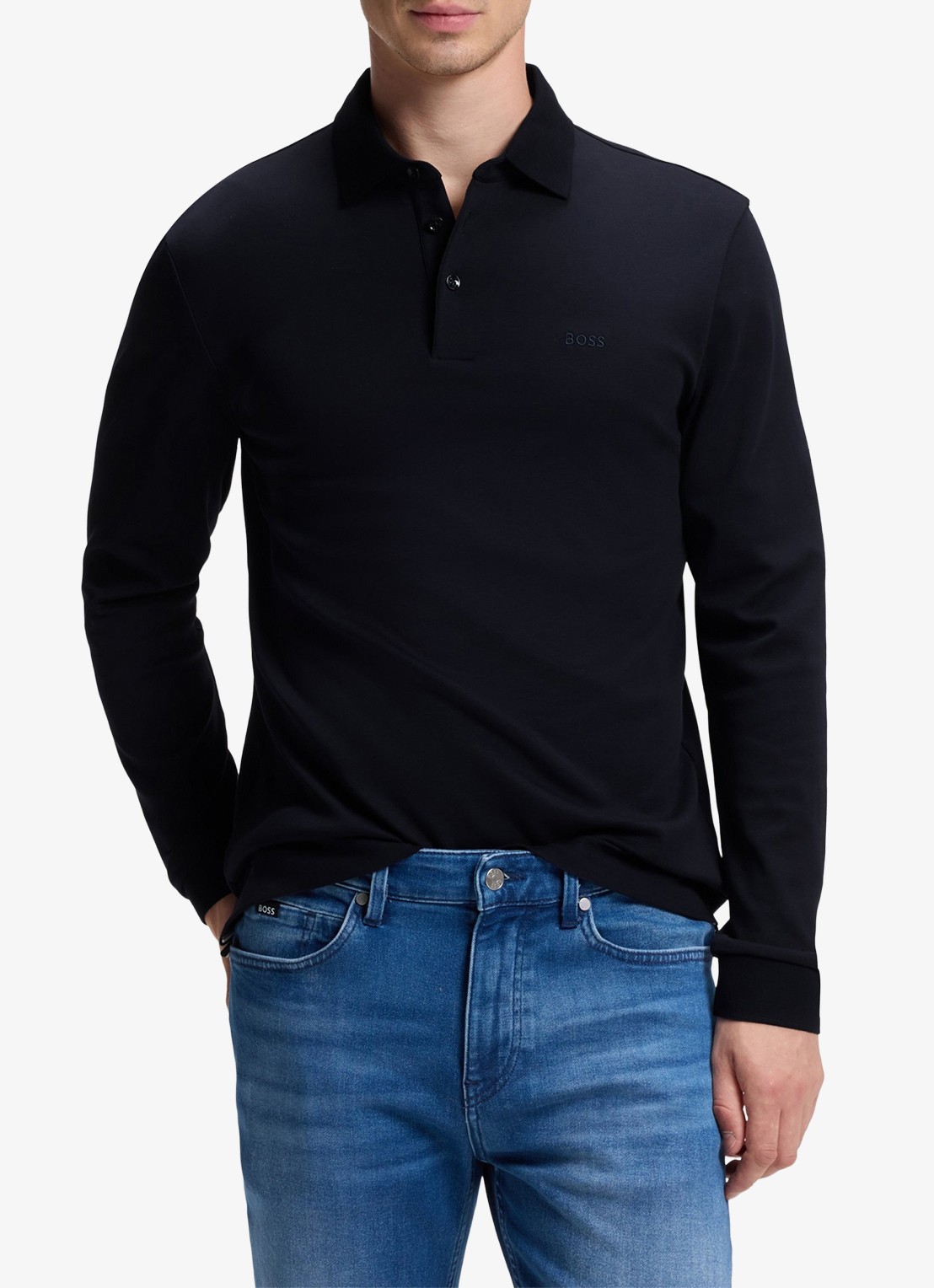 BOSS Regular fit polo van katoen - detail 3 donkerblauw