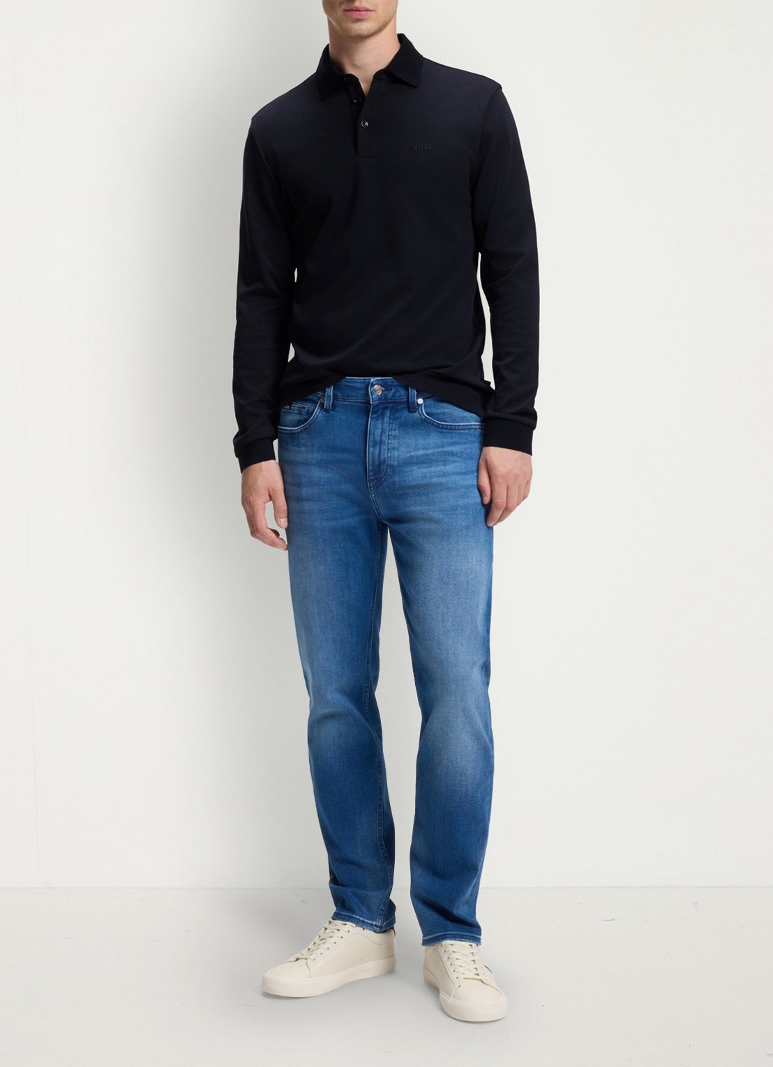 BOSS Regular fit polo van katoen - voorkant 2 donkerblauw