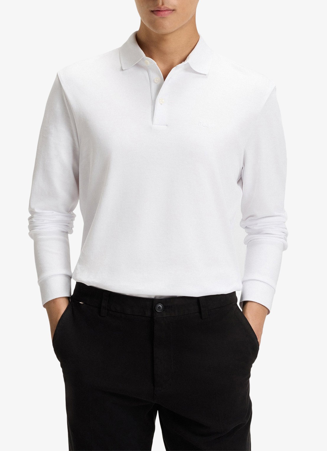 BOSS Regular fit polo van katoen - detail 3 wit