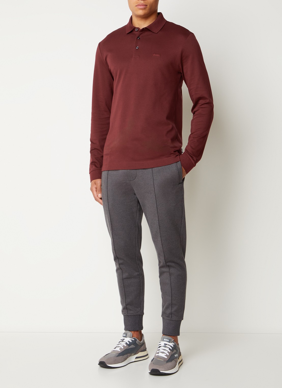 BOSS Regular fit polo van katoen - voorkant 2 donkerrood