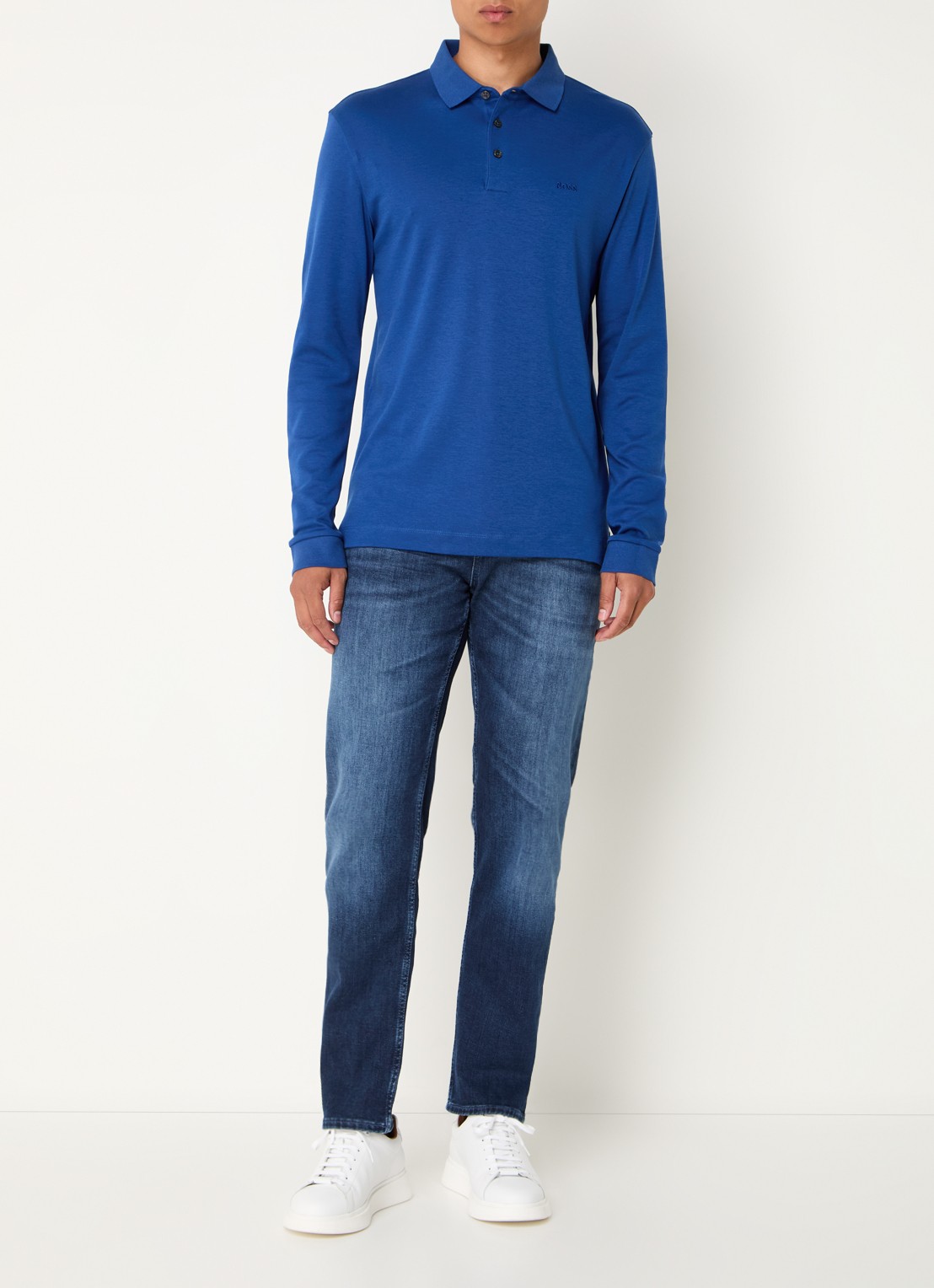 BOSS Regular fit polo van katoen - voorkant 2 royalblauw