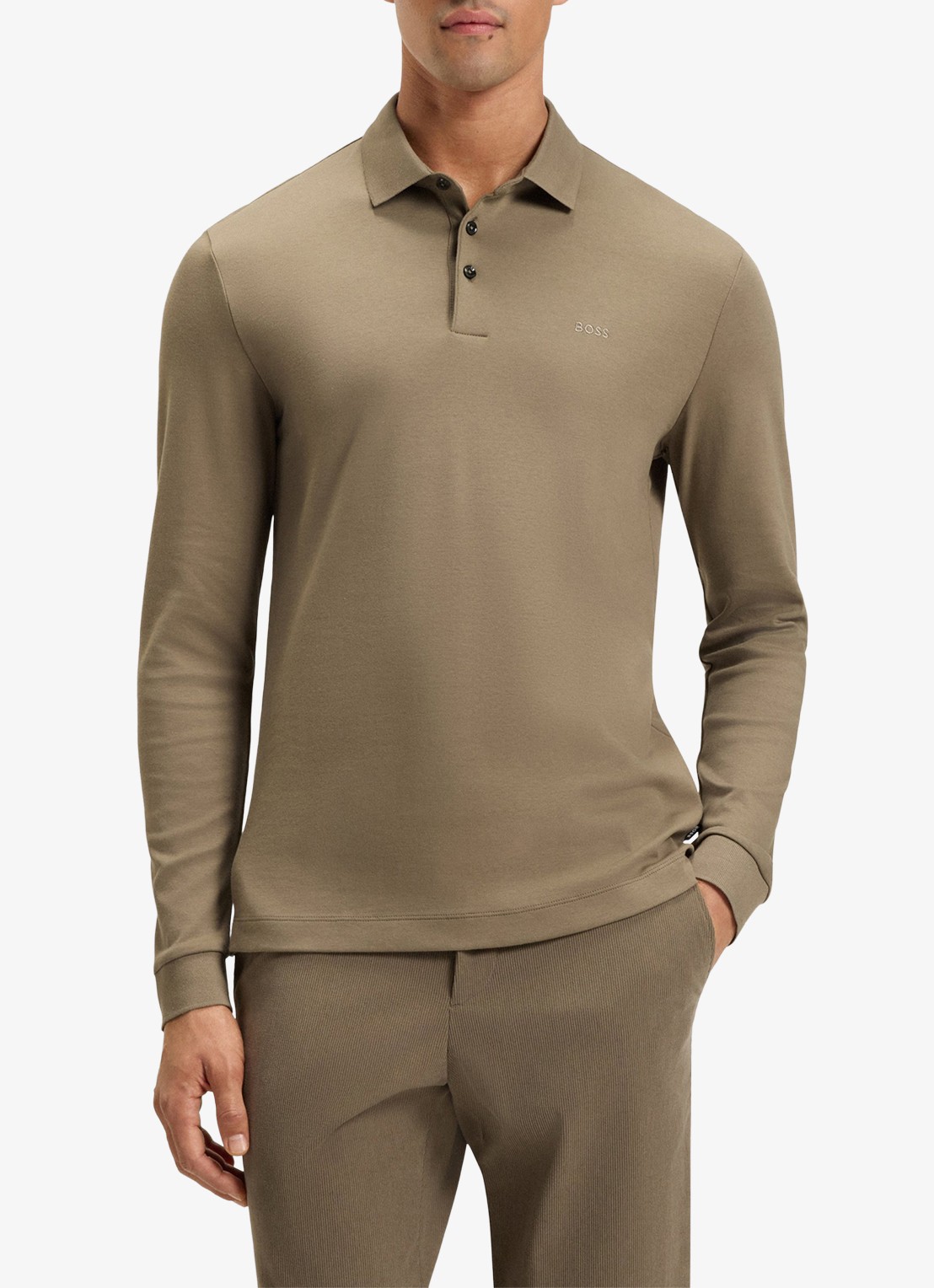 BOSS Regular fit polo van katoen - detail bruin