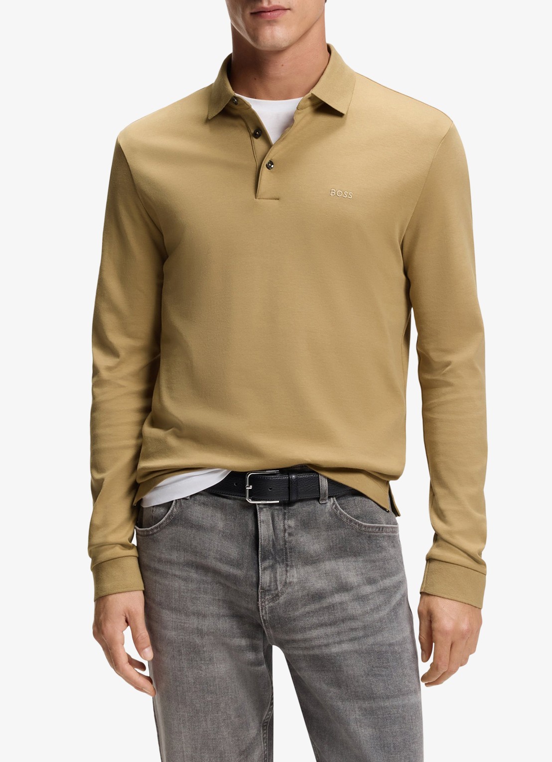 BOSS Regular fit polo van katoen - detail 3 donkerbeige
