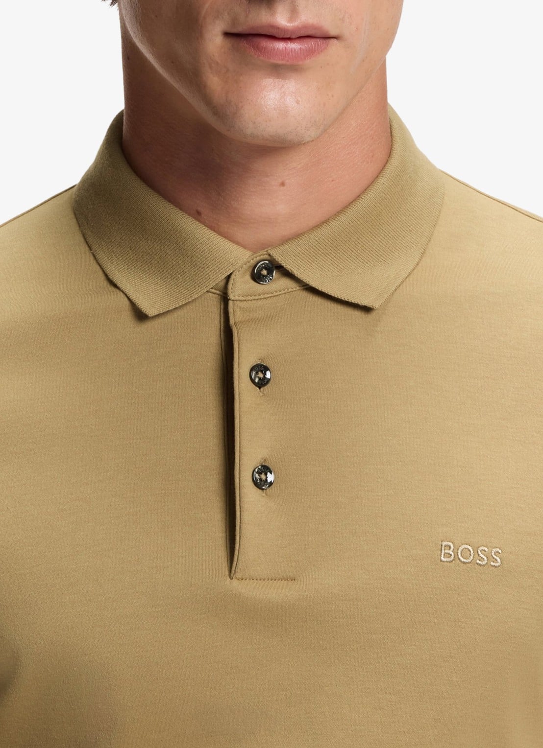 BOSS Regular fit polo van katoen - detail 4 donkerbeige