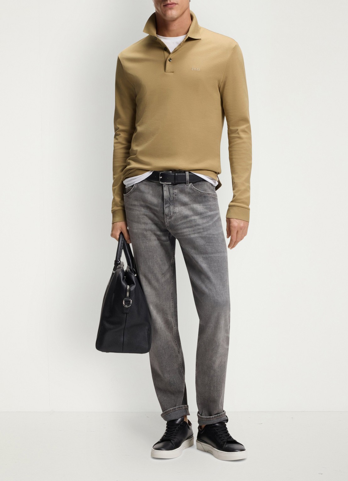 BOSS Regular fit polo van katoen - voorkant 2 donkerbeige