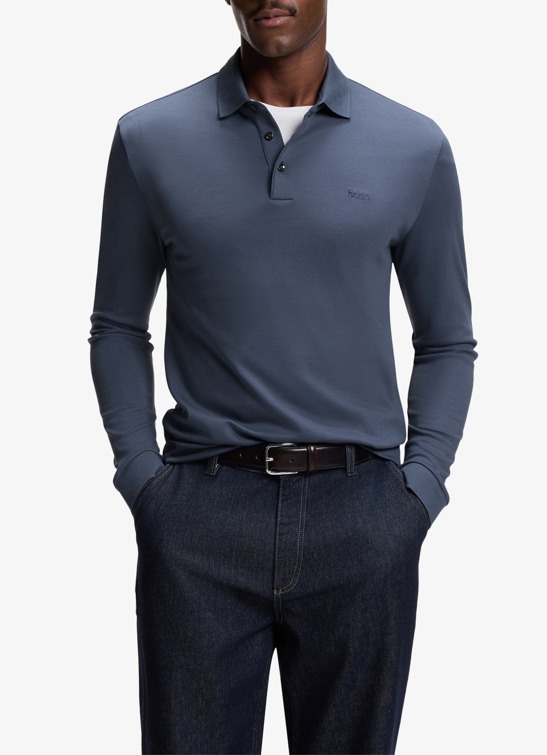 BOSS Regular fit polo van katoen - detail 4 blauwgrijs