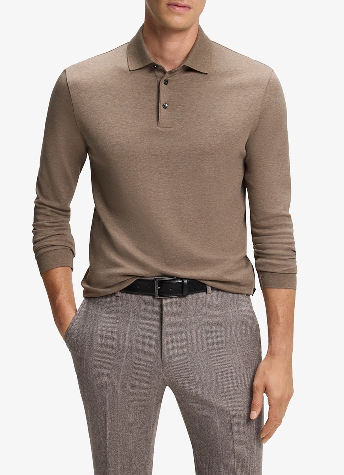 BOSS Regular fit polo van katoen - detail 5 open brown-240 / beige