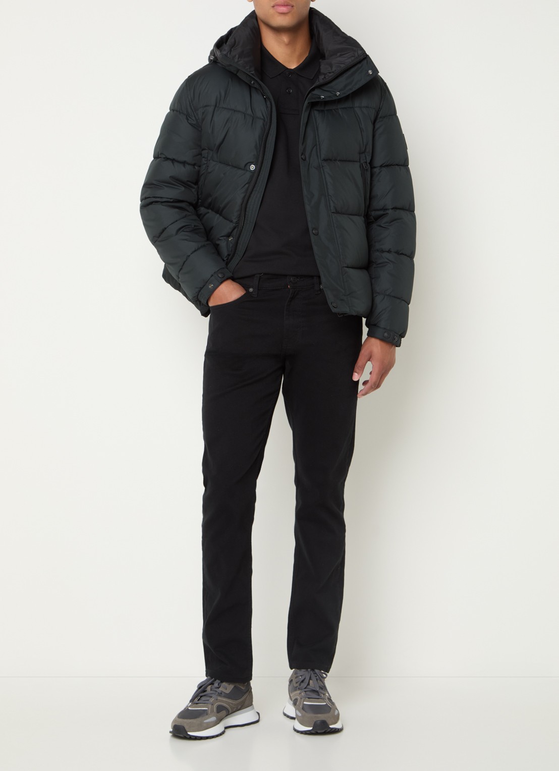 BOSS Regular-fit puffer jack van waterafstotend materiaal - voorkant 4 antraciet
