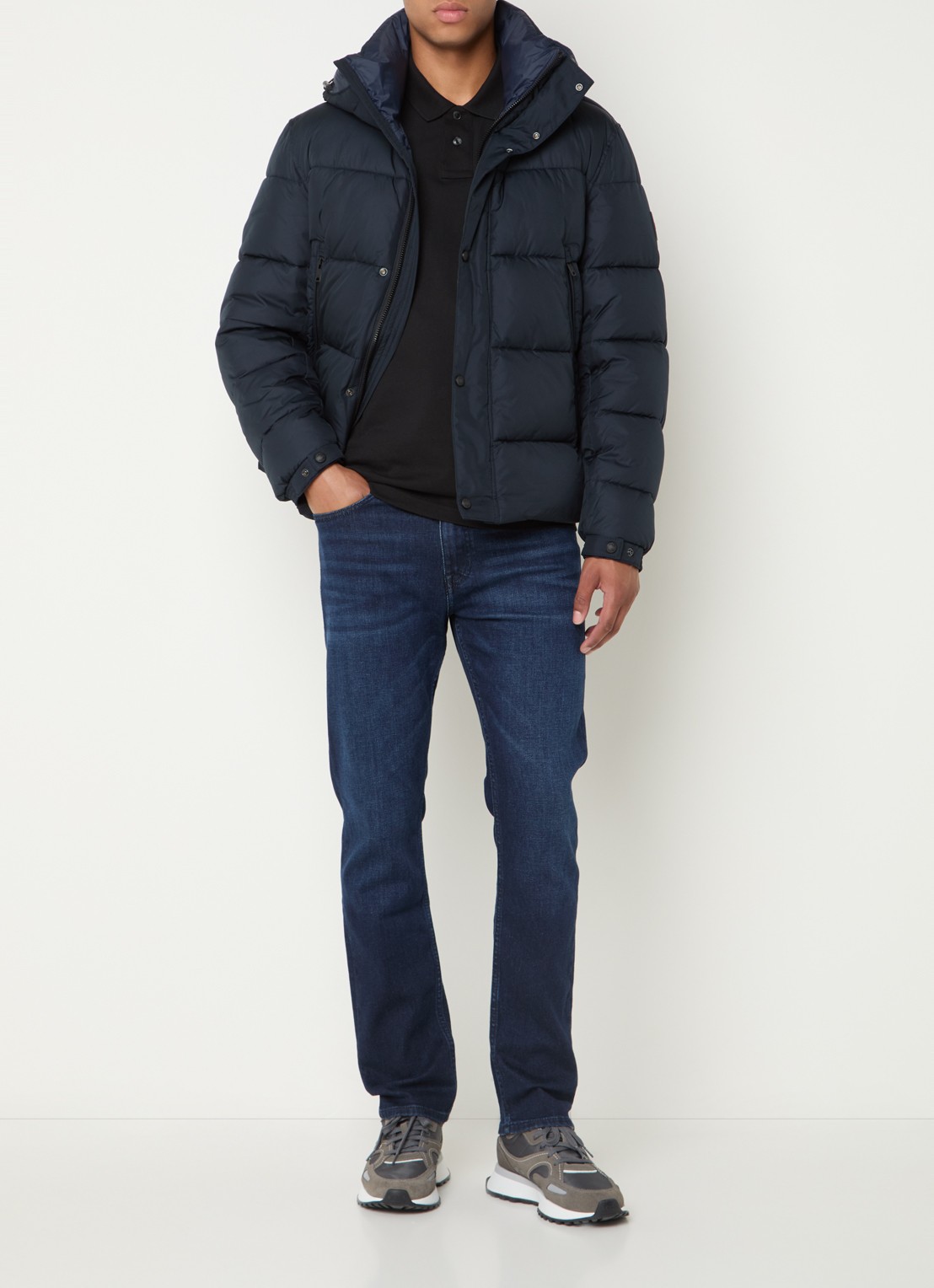 BOSS Regular-fit puffer jack van waterafstotend materiaal - voorkant 3 donkerblauw