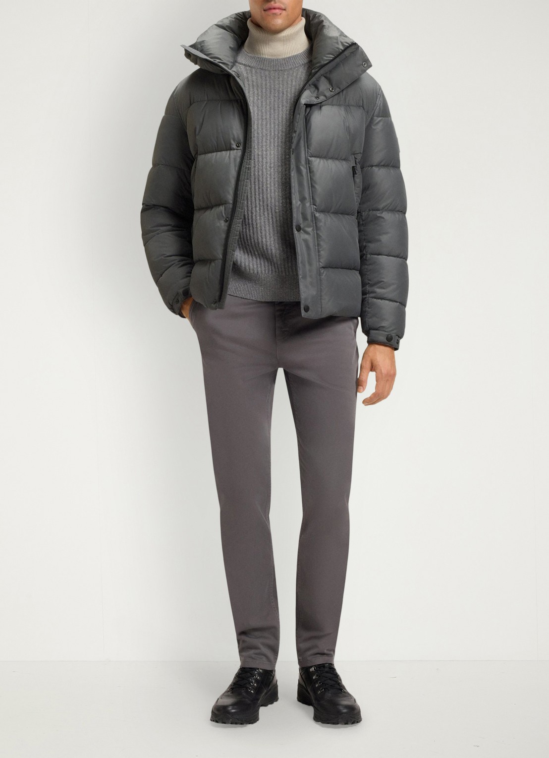 BOSS Regular-fit puffer jack van waterafstotend materiaal - voorkant 2 open grey-062 / grijs